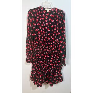 Michael Kors Red Pink Black Long Sleeve‎ Petal Crepe Wrap Ruffle Dress Size XL